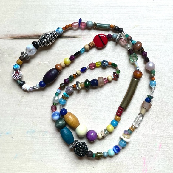 HANDMADE GLASS NECKLACE | Glass Chunkies One of a Kind Readymade Necklace - Picture 1 of 9